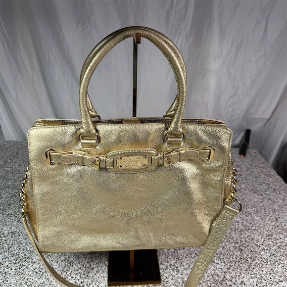 Michael Kors Hamilton Tote Bag Pale Gold Leather Women's Handbag - Picture 13 of 13